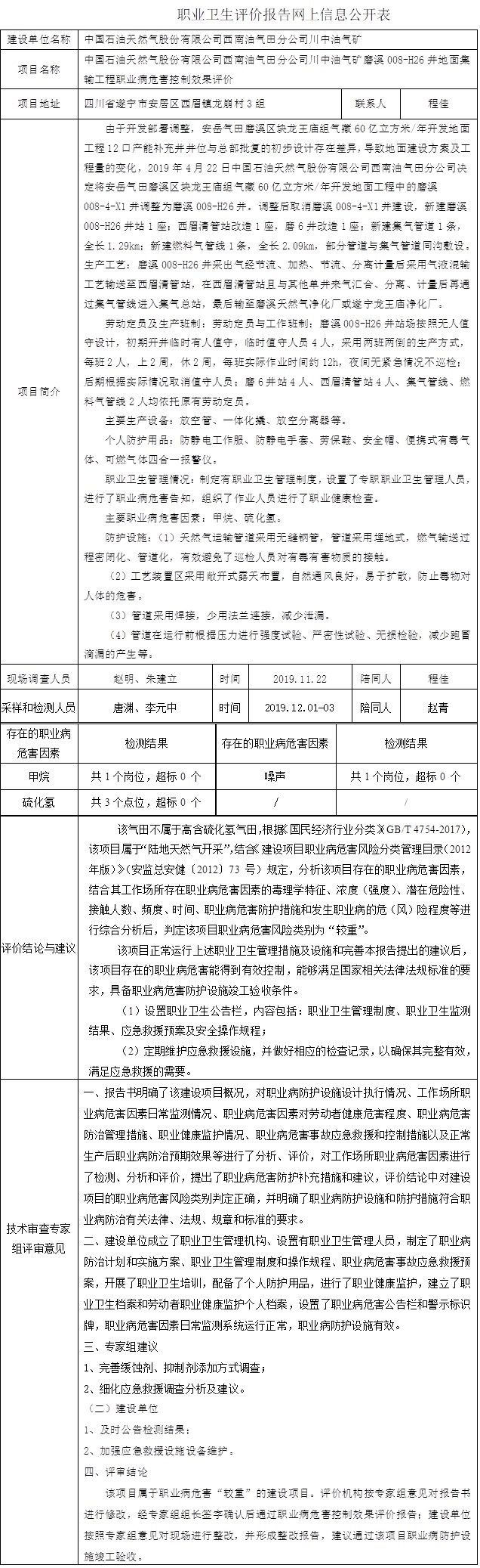 中國石油天然氣股份有限公司西南油氣田分公司川中油氣礦磨溪008-H26井地面集輸工程職業病危害控制效果評價.jpg
