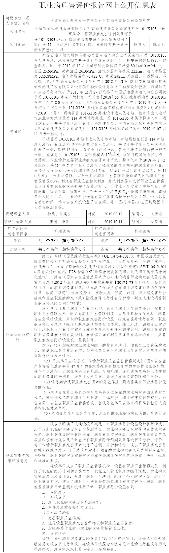 中國石油天然氣股份有限公司西南油氣田分公司蜀南氣礦岳101-X105井地面集輸工程職業病危害控制效果評價.jpg