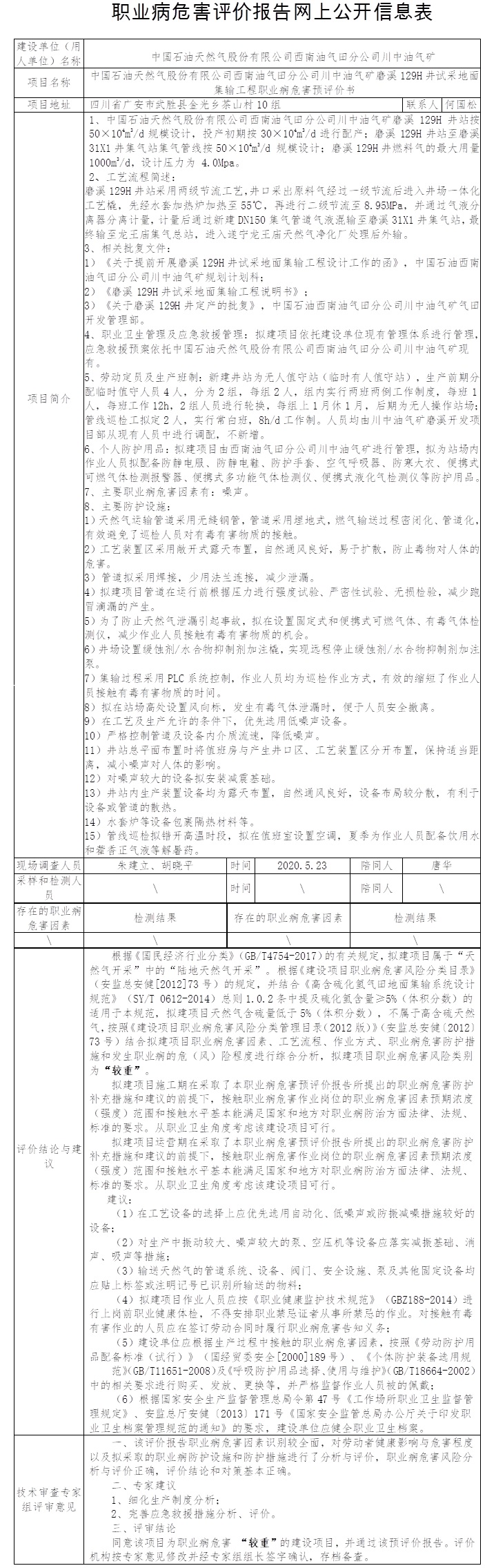 中國石油天然氣股份有限公司西南油氣田分公司川中油氣礦磨溪129H井試采地面集輸工程職業病危害預評價.jpg