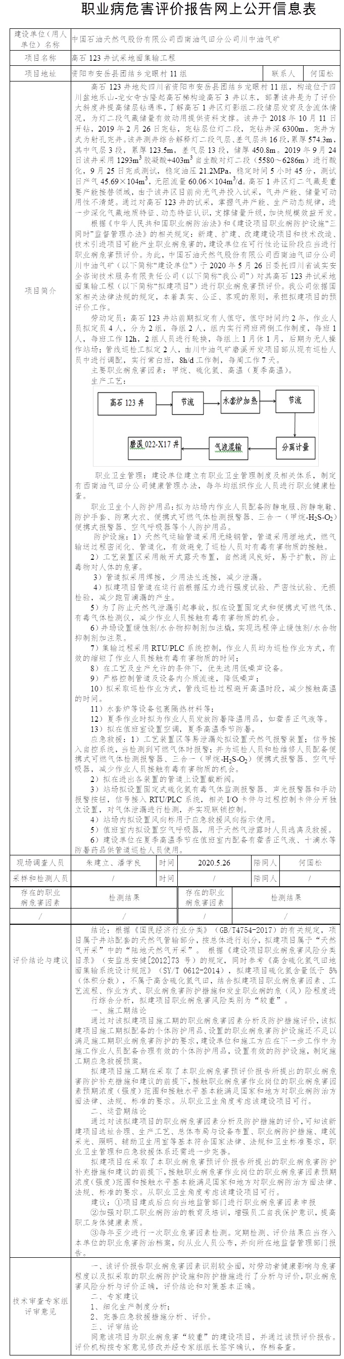 中國石油天然氣股份有限公司西南油氣田分公司川中油氣礦高石123井試采地面集輸工程職業病危害因素預評價.jpg