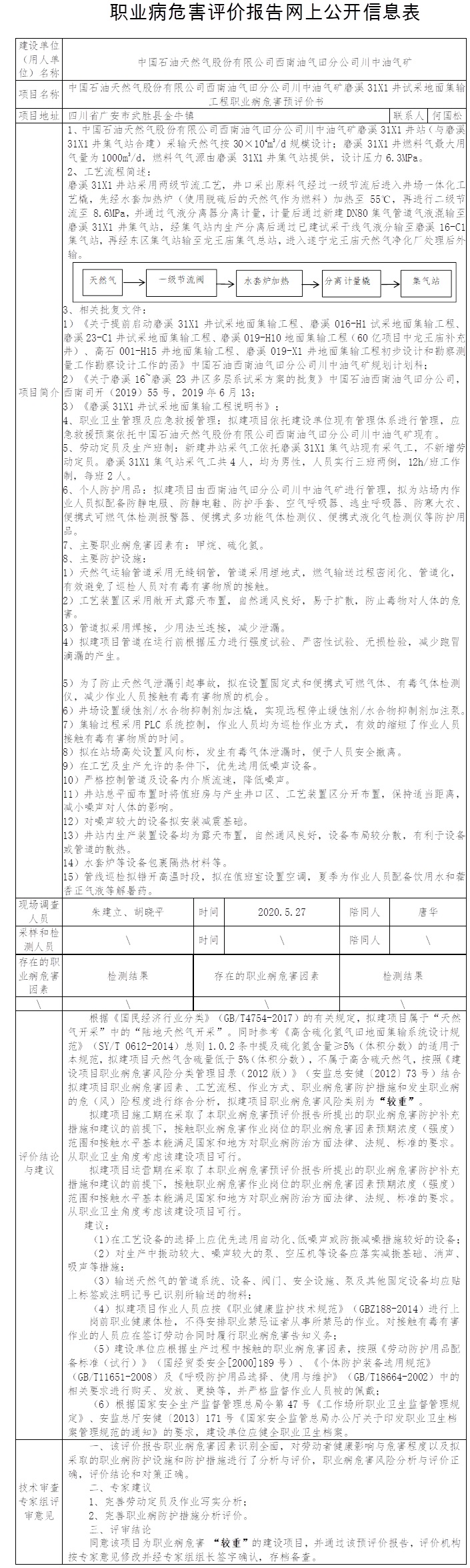 中國石油天然氣股份有限公司西南油氣田分公司川中油氣礦磨溪31X1井試采地面集輸工程職業病危害預評價.jpg