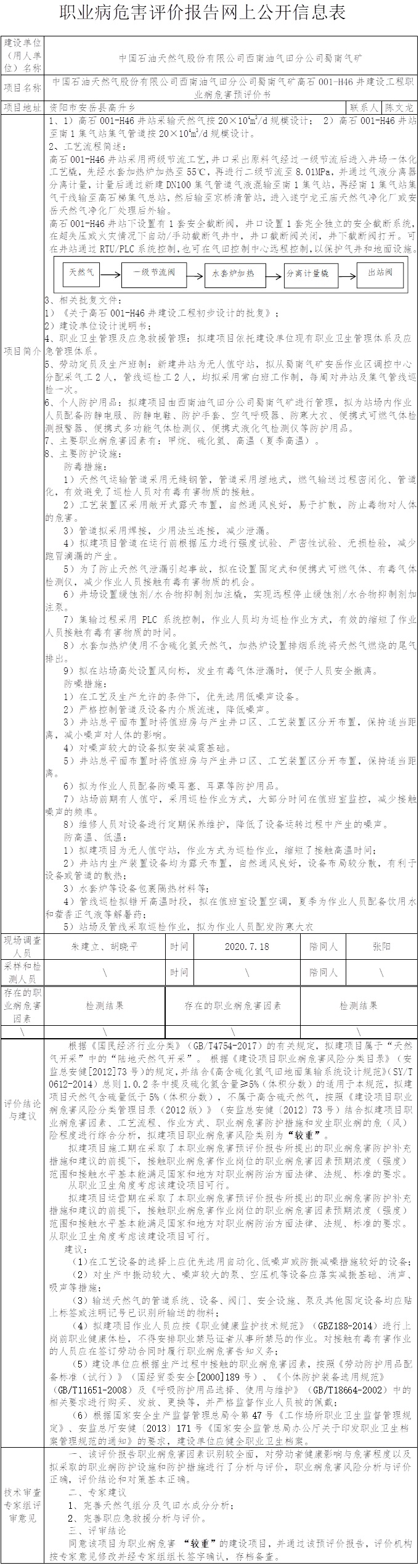 中國石油天然氣股份有限公司西南油氣田分公司蜀南氣礦高石001-H46井建設工程職業病危害預評價.jpg