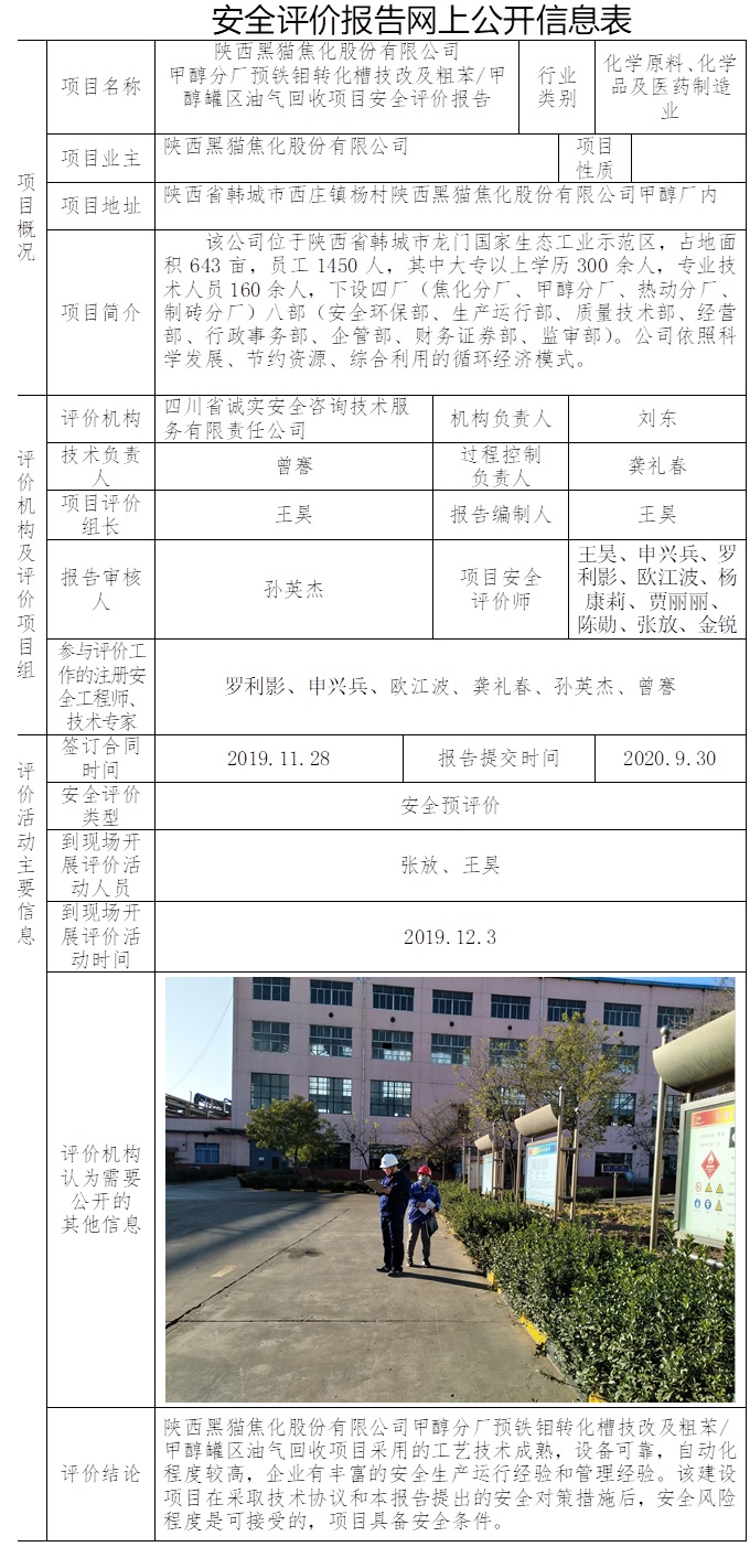 陜西黑貓焦化股份有限公司甲醇分廠預鐵鉬轉化槽技改及粗苯 甲醇罐區油氣回收項目安全評價.jpg