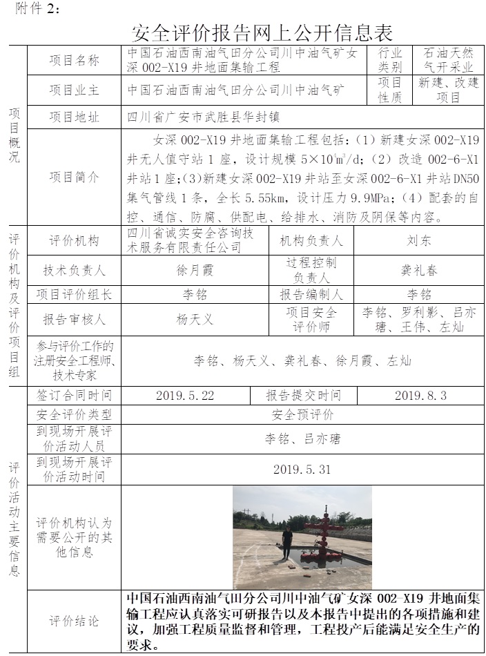 中國石油西南油氣田分公司川中油氣礦女深002-X19井地面集輸工程安全預(yù)評價(jià).jpg