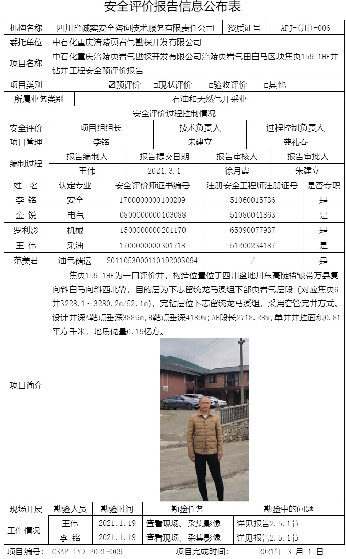 中石化重慶涪陵頁巖氣勘探開發有限公司涪陵頁巖氣田白馬區塊焦頁159-1HF井鉆井工程安全預評價.jpg