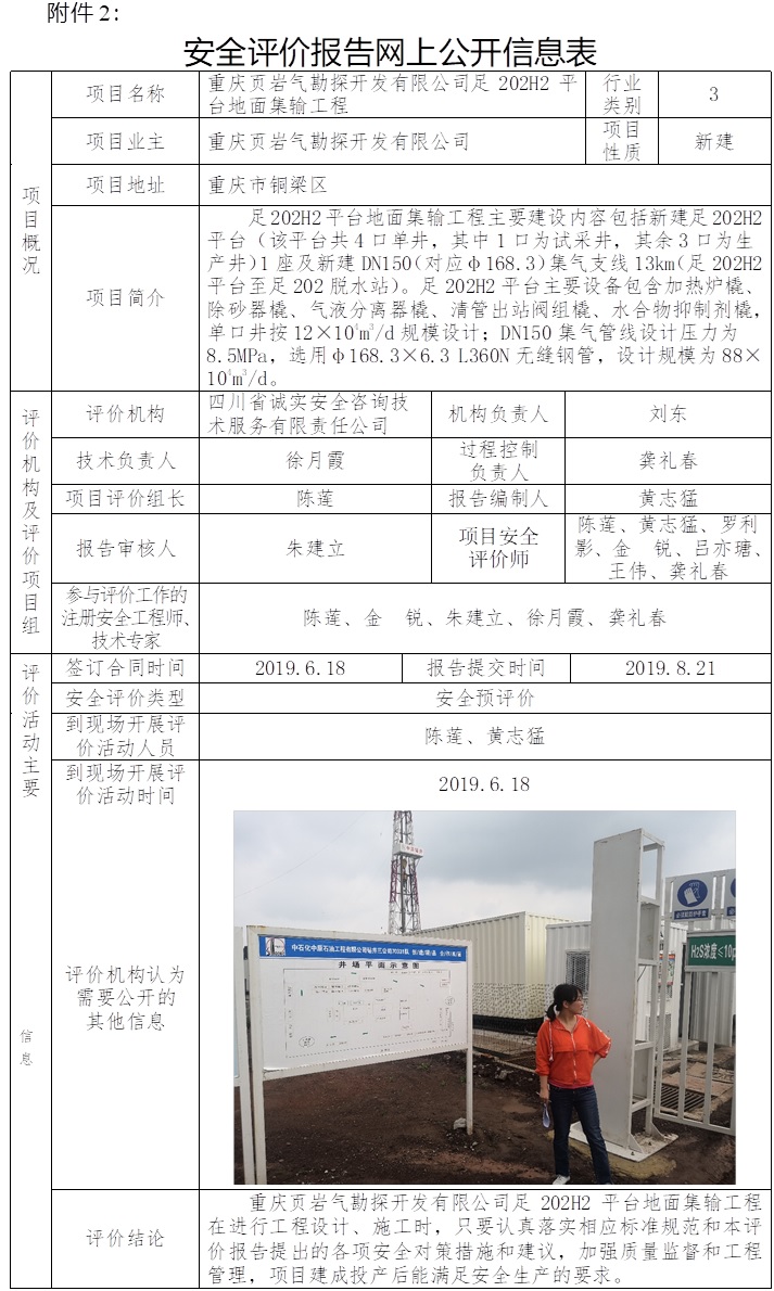 重慶頁巖氣勘探開發有限公司足202H2平臺地面集輸工程安全預評價.jpg