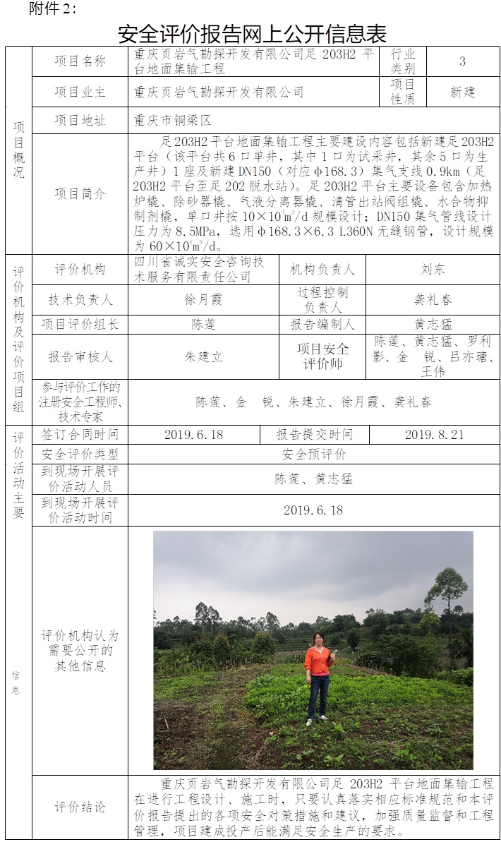 重慶頁巖氣勘探開發(fā)有限公司足203H2平臺地面集輸工程安全預(yù)評價.jpg