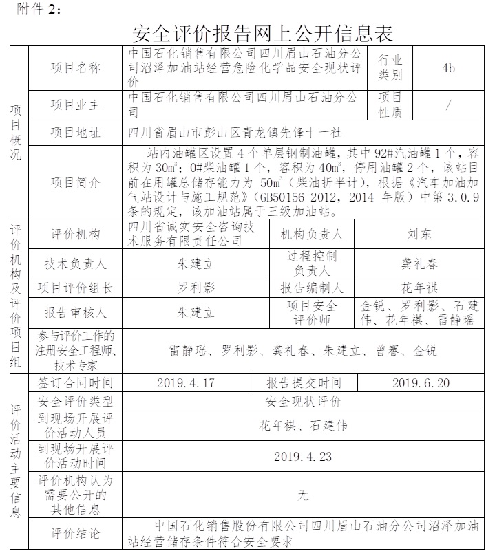 中國石化銷售有限公司四川眉山石油分公司沼澤加油站經營危險化學品安全現狀評價.jpg