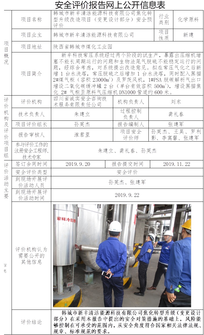 韓城市新豐清潔能源科技有限公司焦化轉(zhuǎn)型升級改造項目（變更設(shè)計部分）安全預(yù)評價.jpg