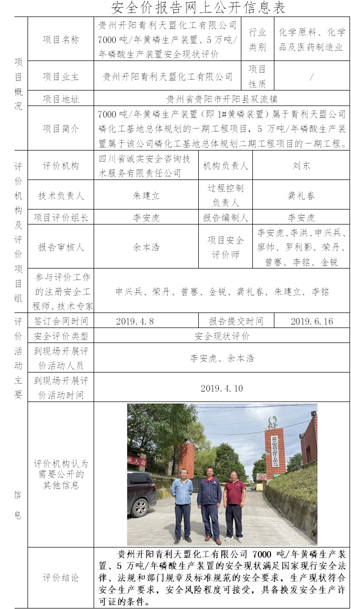貴州開陽青利天盟化工有限公司7000噸每年黃磷生產裝置、5萬噸每年磷酸生產裝置安全現狀評價.jpg