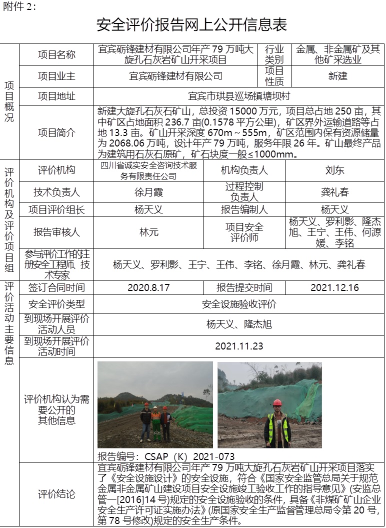 宜賓礪鋒建材有限公司年產(chǎn)79萬噸大旋孔石灰?guī)r礦山開采項目安全設(shè)施驗收評價.jpg