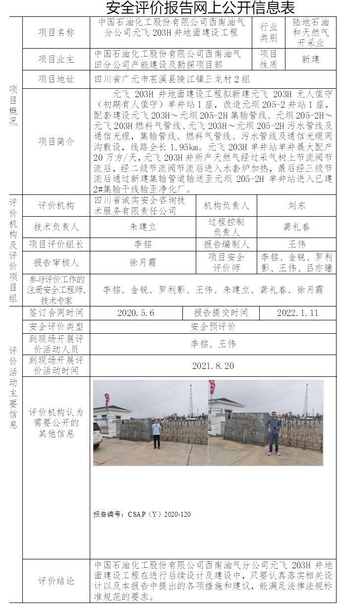 中國石油化工股份有限公司西南油氣分公司元飛203H井地面建設工程安全預評價.jpg