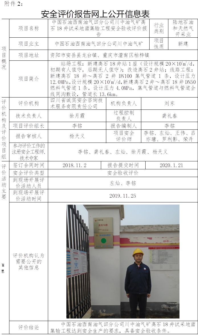 中國(guó)石油西南油氣田分公司川中油氣礦高石18井試采地面集輸工程安全驗(yàn)收評(píng)價(jià).jpg