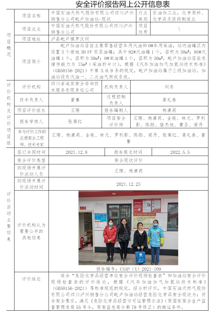 中國石油天然氣股份有限公司四川瀘州銷售分公司毗盧加油站安全現(xiàn)狀評價.jpg