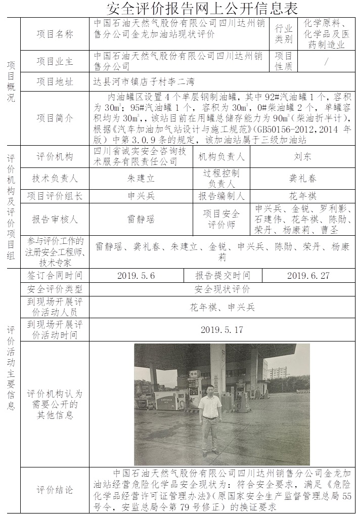 中國石油天然氣股份有限公司四川達州銷售分公司金龍加油站安全現狀評價.jpg