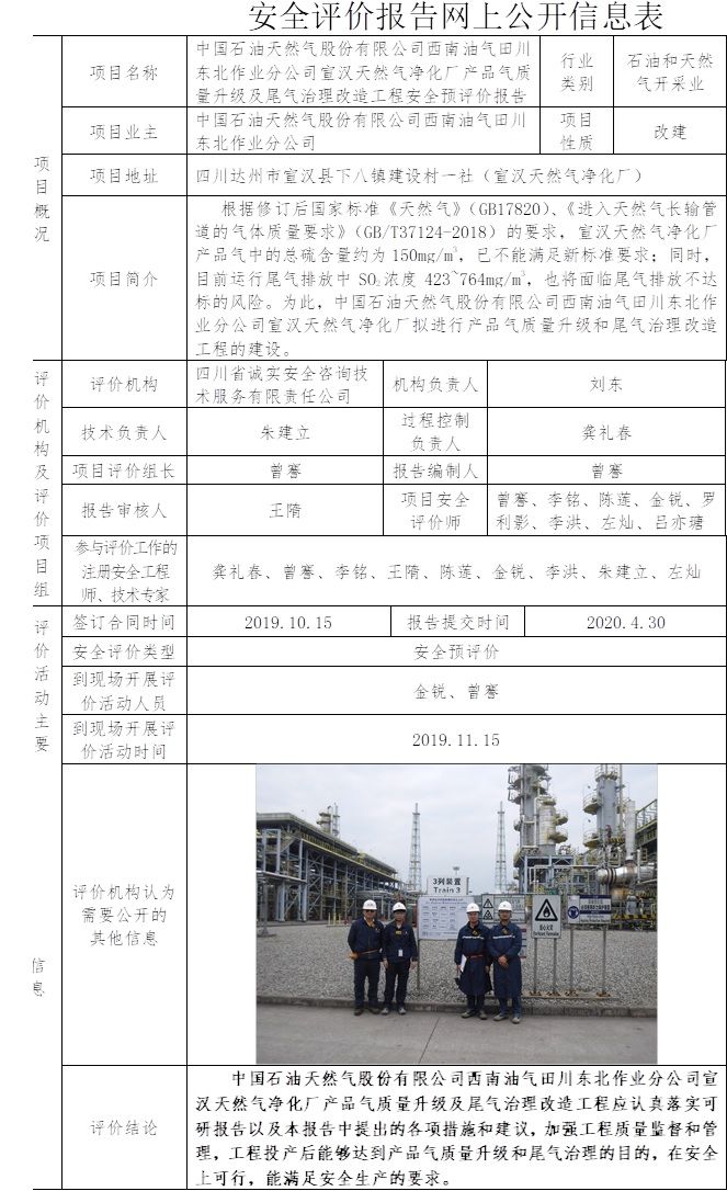 中國石油天然氣股份有限公司西南油氣田川東北作業分公司宣漢天然氣凈化廠產品氣質量升級及尾氣治理改造工程安全預評價.jpg