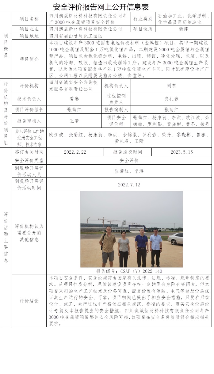 CSAP（Y）2022-140  四川澳晟新材料科技有限責任公司年產3000噸金屬鋰項目安全評價報告.jpg