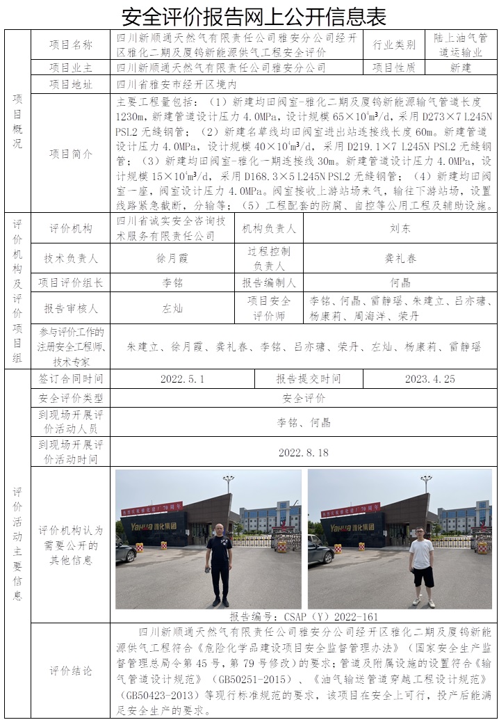 CSAP（Y）2022-161 四川新順通天然氣有限責(zé)任公司雅安分公司經(jīng)開區(qū)雅化二期及廈鎢新能源供氣工程安全評價.jpg