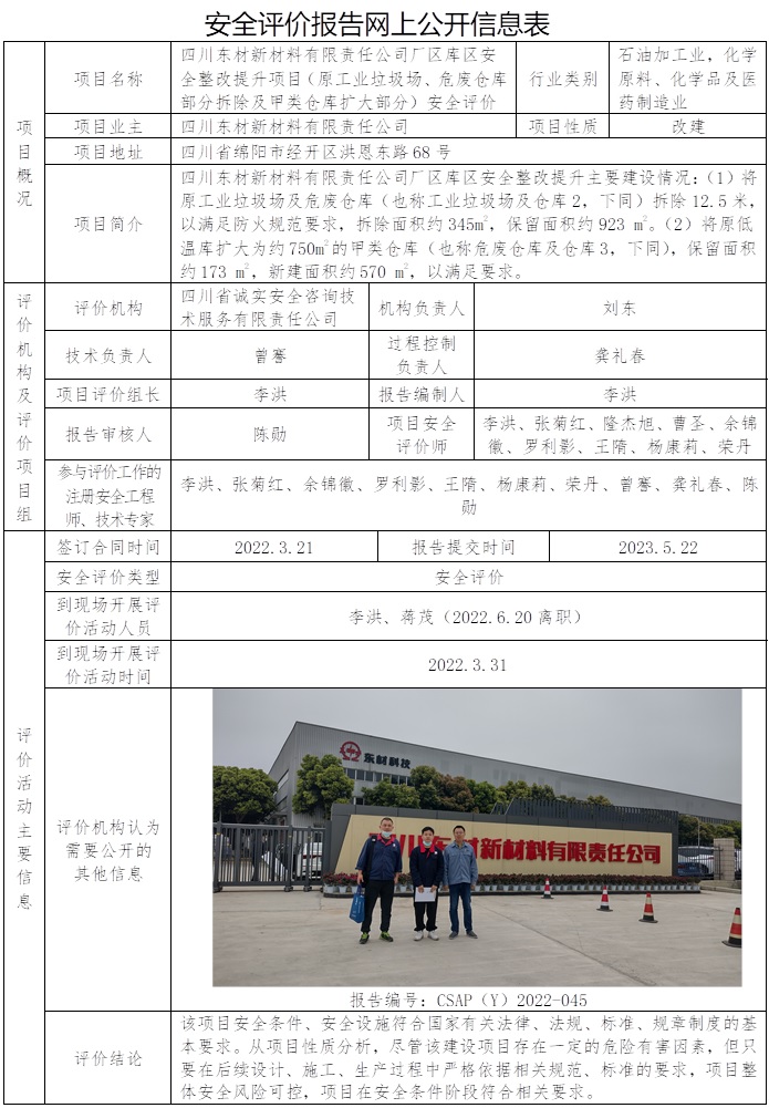 CSAP（Y）2022-045  四川東材新材料有限責(zé)任公司廠區(qū)庫區(qū)安全整改提升項(xiàng)目（原工業(yè)垃圾場、危廢倉庫部分拆除及甲類倉庫擴(kuò)大部分）安全評(píng)價(jià)報(bào)告.jpg