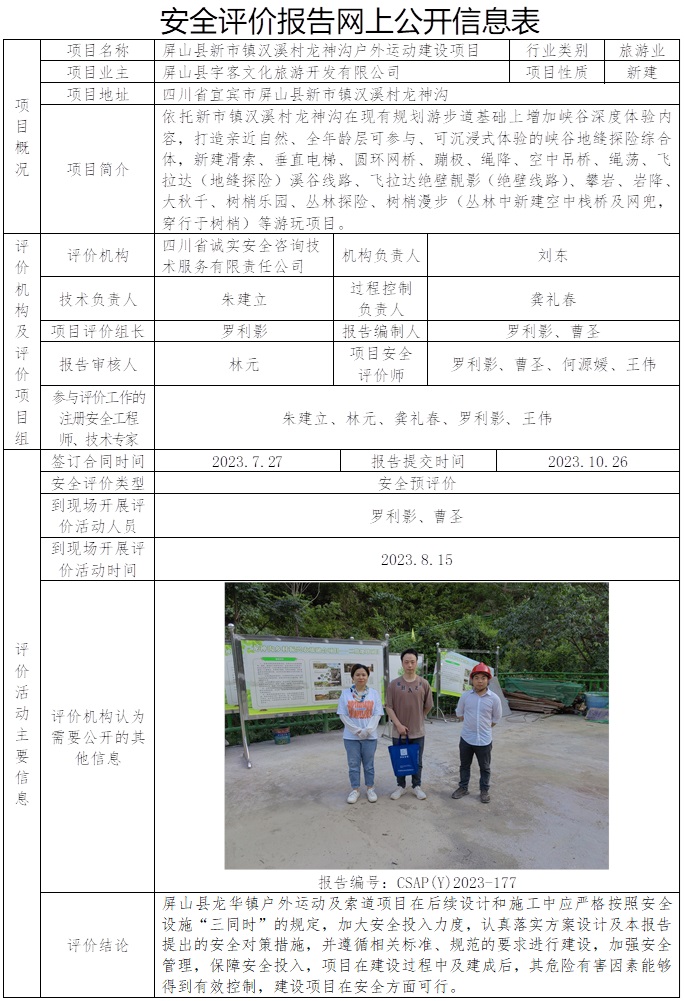 CSAP（Y）2023-177 屏山縣宇客文化旅游開發(fā)有限公司屏山縣新市鎮(zhèn)漢溪村龍神溝戶外運動建設項目安全預評價.jpg