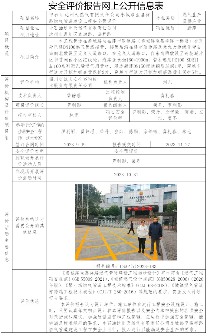 CSAP（Y）2023-183 中石油達州天然氣有限責任公司泰城路至嘉祥路燃氣管道建設工程預評.jpg