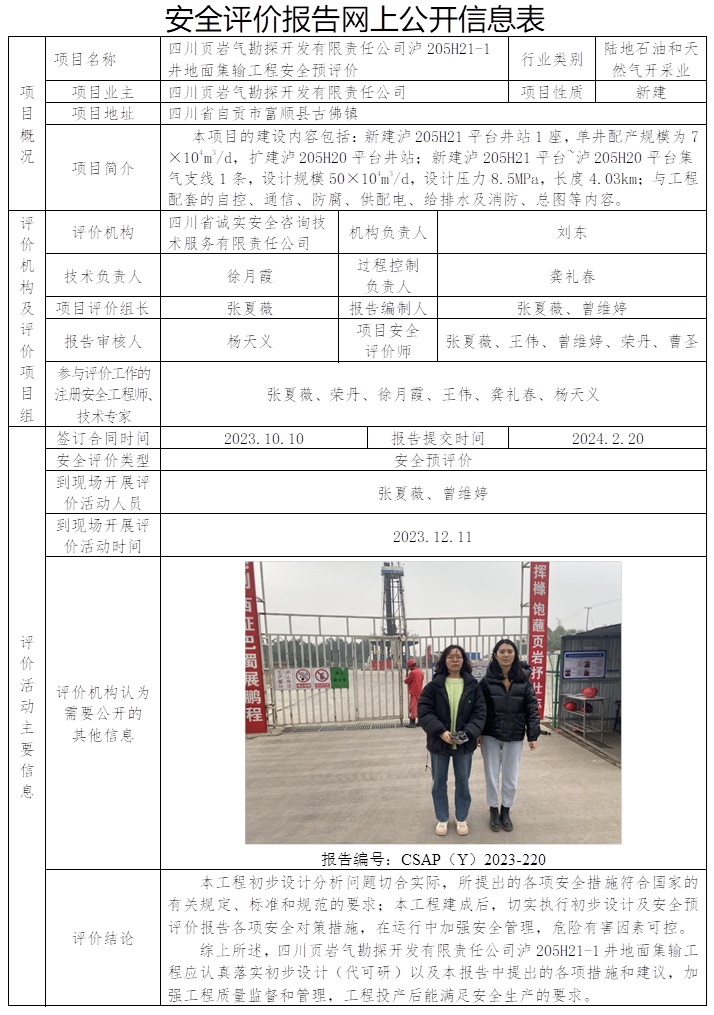 CSAP（Y）2023-220 四川頁巖氣勘探開發有限責任公司瀘205H21-1井地面集輸工程安全預評價報告.jpg