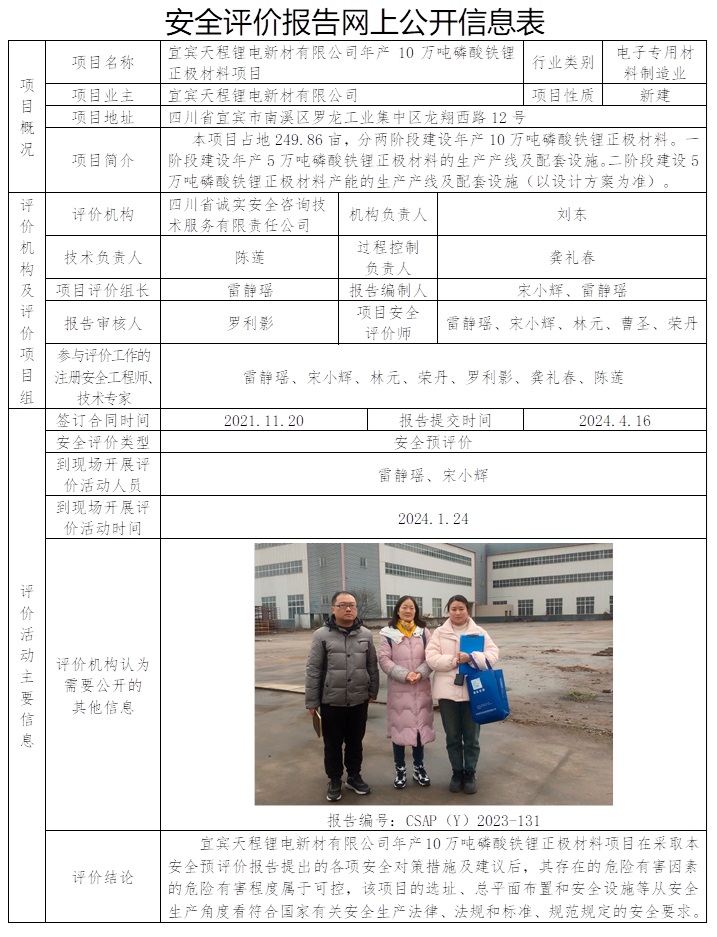 CSAP（Y）2023-131 宜賓天程鋰電新材有限公司天程鋰電年產(chǎn)10萬噸磷酸鐵鋰正極材料項(xiàng)目安全預(yù)評(píng)價(jià).jpg
