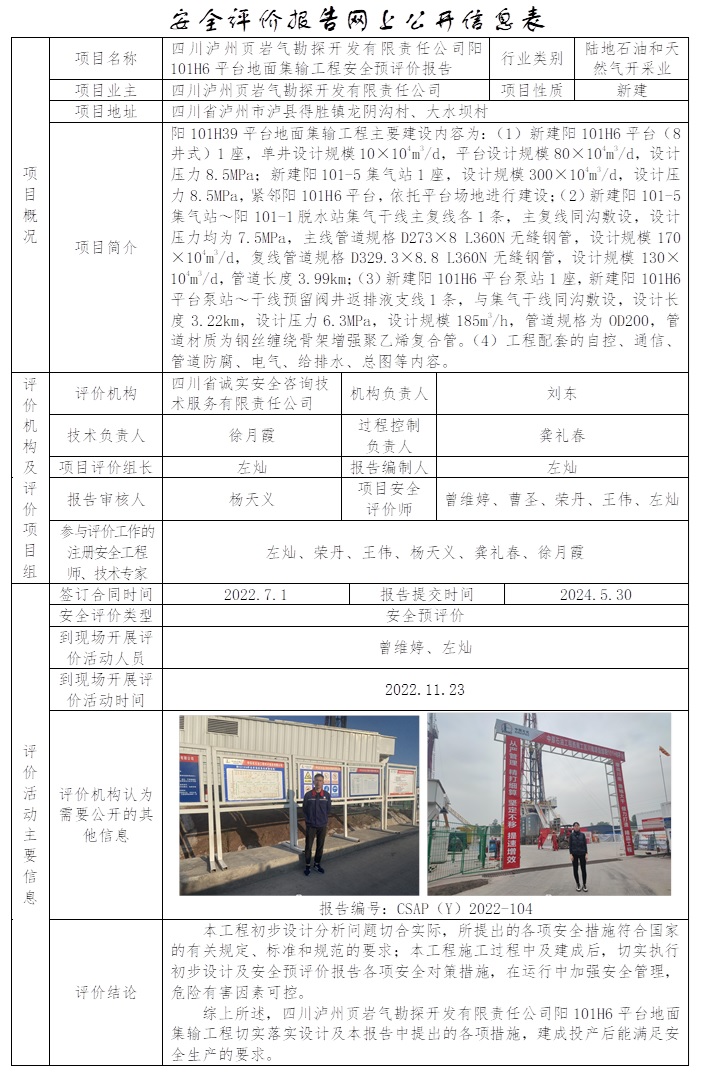 CSAP（Y）2022-104 四川瀘州頁巖氣勘探開發(fā)有限責任公司陽101H6平臺地面集輸工程安全預(yù)評價報告.jpg