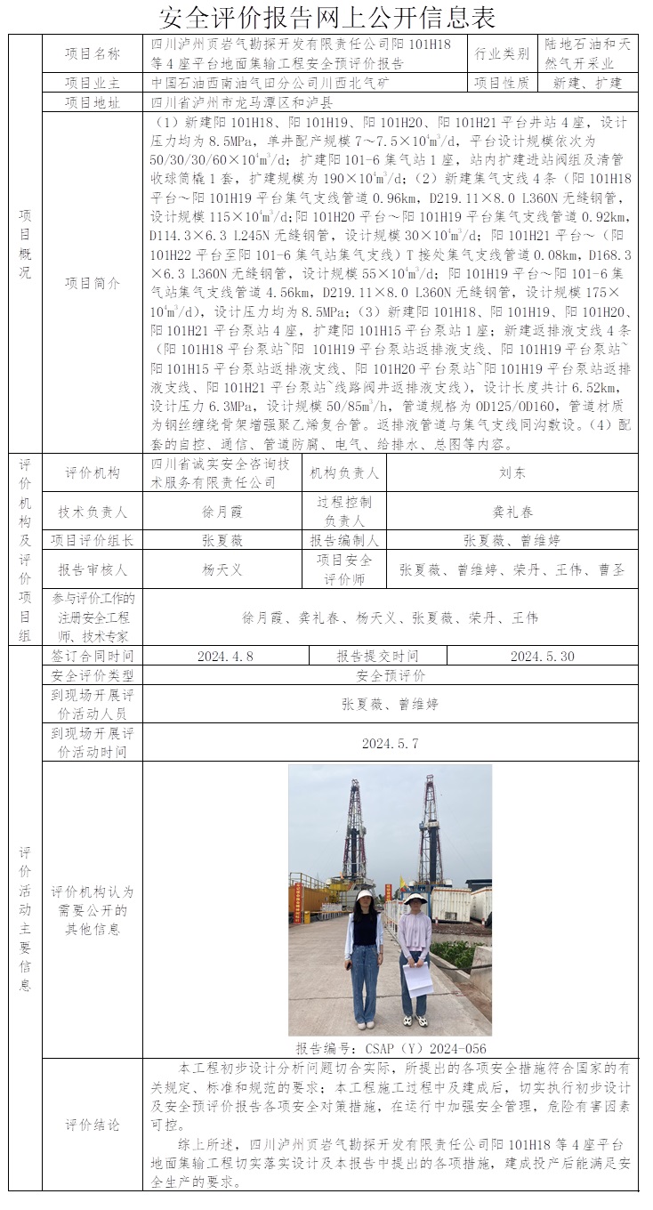 CSAP（Y）2024-056 四川瀘州頁巖氣勘探開發有限責任公司陽101H18等4座平臺地面集輸工程安全預評價.jpg