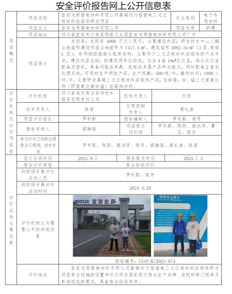 CSAP（K）2023-074 宜賓光原鋰電材料有限公司高鎳動力型鋰電三元正極材料前驅(qū)體研發(fā)項(xiàng)目安全驗(yàn)收評價(jià)報(bào)告.jpg