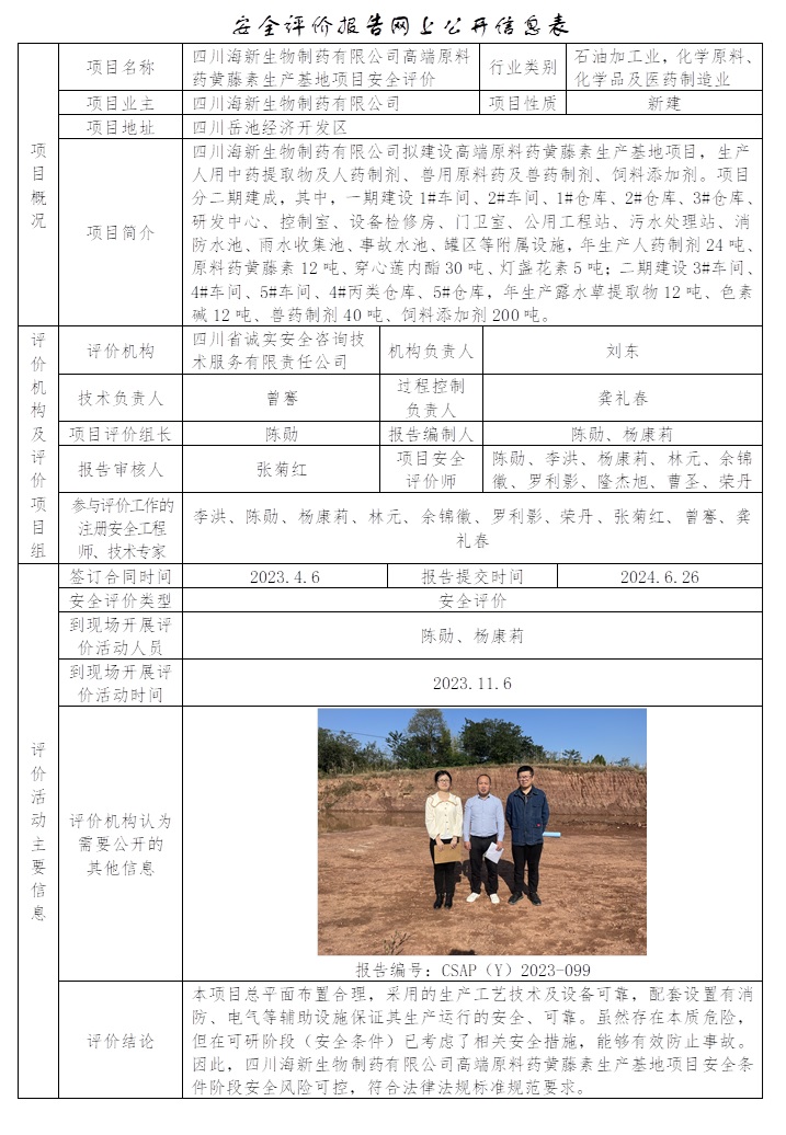 CSAP（Y）2023-099 四川海新生物制藥有限公司高端原料藥黃藤素生產基地項目安全評價.jpg