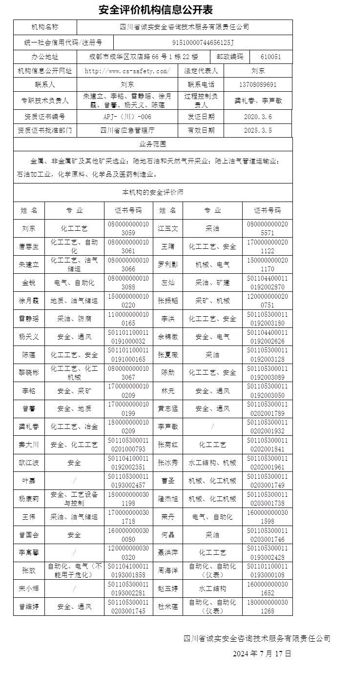 四川省誠實安全咨詢技術服務有限責任公司  安全評價機構信息公開表  2024.7.17.jpg