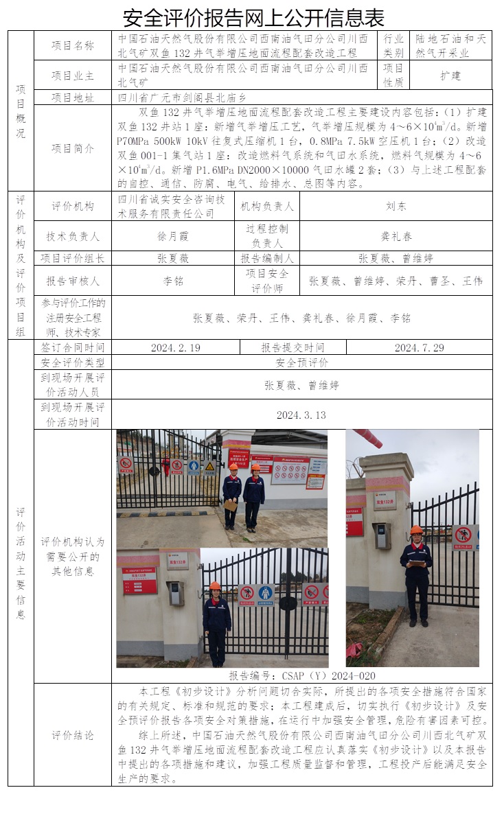 CSAP（Y）2024-020 中國石油天然氣股份有限公司西南油氣田分公司川西北氣礦雙魚132井氣舉增壓地面流程配套改造工程安全預評價.jpg