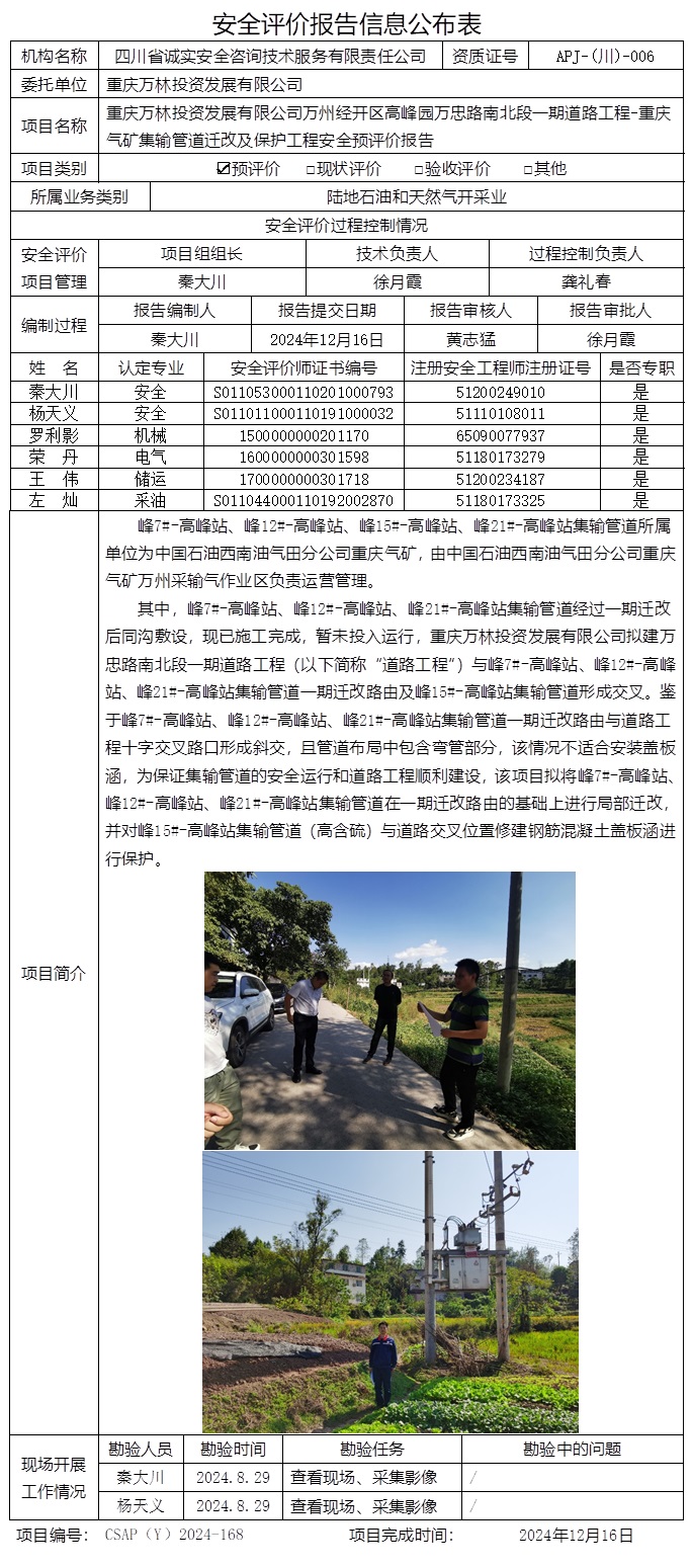 CSAP（Y）2024-168 重慶萬林投資發展有限公司萬州經開區高峰園萬忠路南北段一期道路工程-重慶氣礦集輸管道遷改及保護工程-預評.jpg