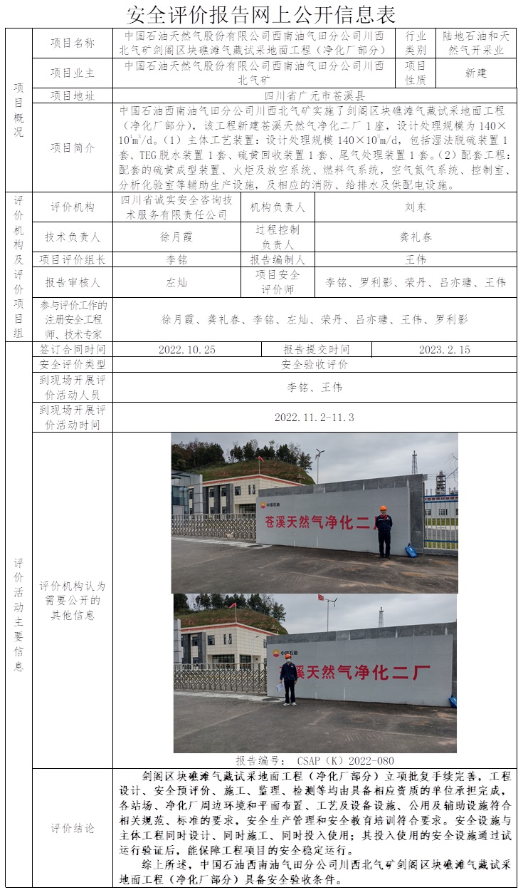 CSAP（K）2022-080 中國石油天然氣股份有限公司西南油氣田分公司川西北氣礦劍閣區(qū)塊礁灘氣藏試采地面工程（凈化廠部分）安全驗(yàn)收評價(jià)報(bào)告（23.3上旬）.jpg