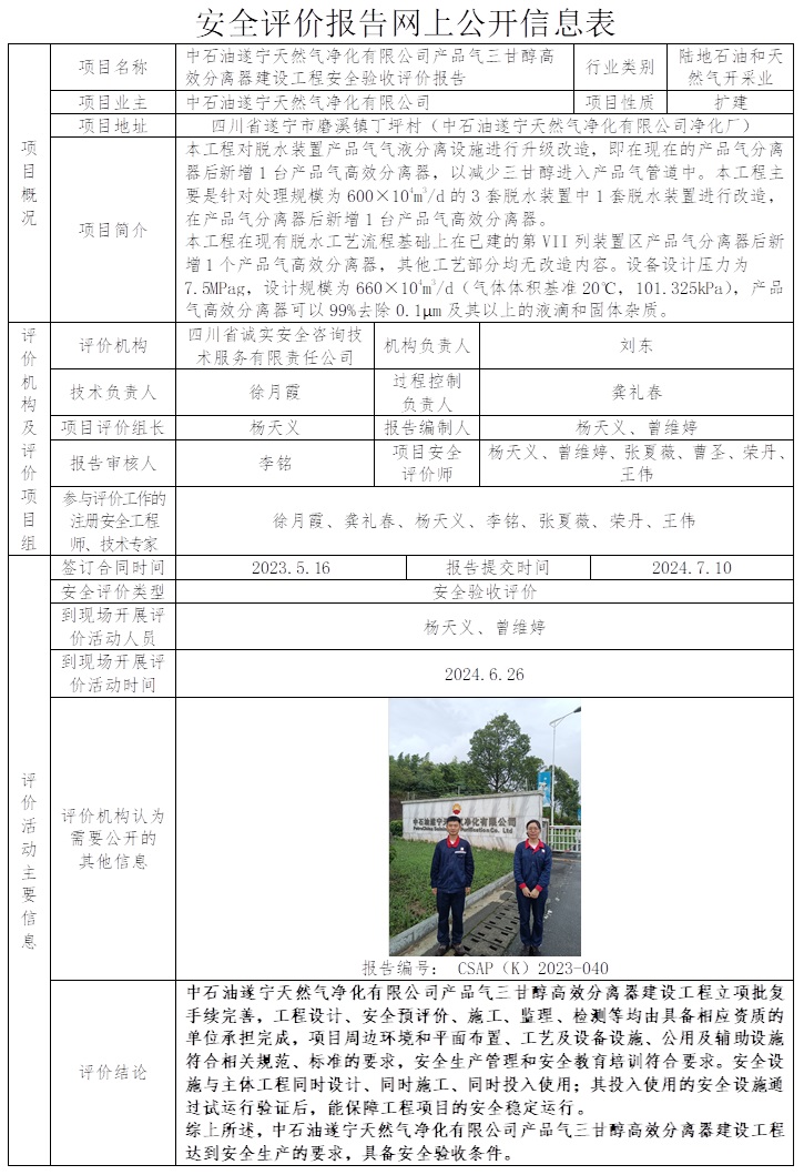 CSAP（K）2023-040 中石油遂寧天然氣凈化有限公司產品氣三甘醇高效分離器建設工程安全驗收評價報告.jpg