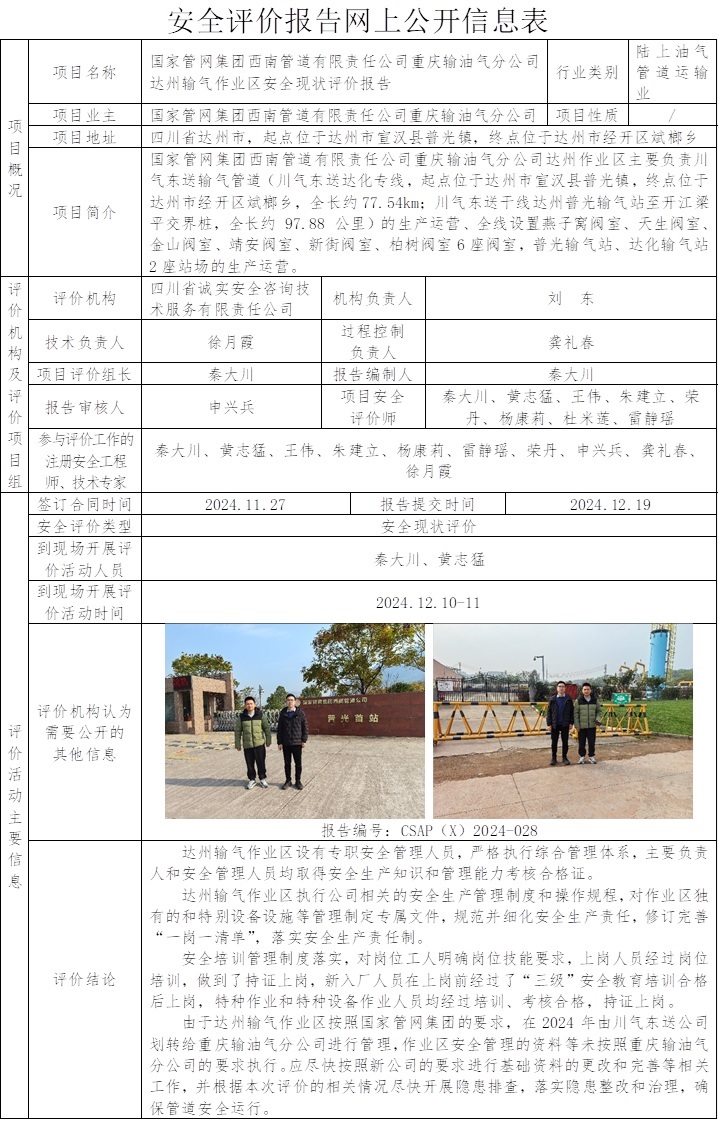 CSAP（X）2024-028  國家管網集團西南管道有限責任公司重慶輸油氣分公司2024年達州作業區安全現狀評價.jpg